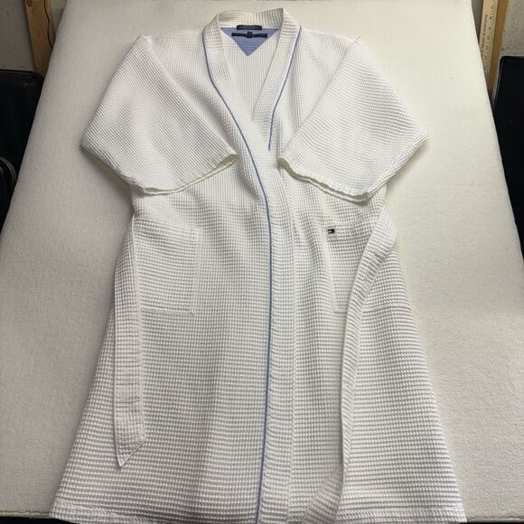 Tommy Hilfiger Embroidered Waffle Weave White Bath Robe-One Size - Picture 1 of 8